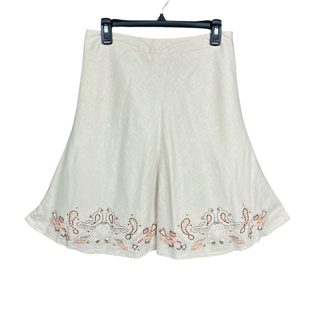 Apostrophe A Line Skirt Flare Tan Beaded Embroidered Paisley Hem Lined 10 Petite